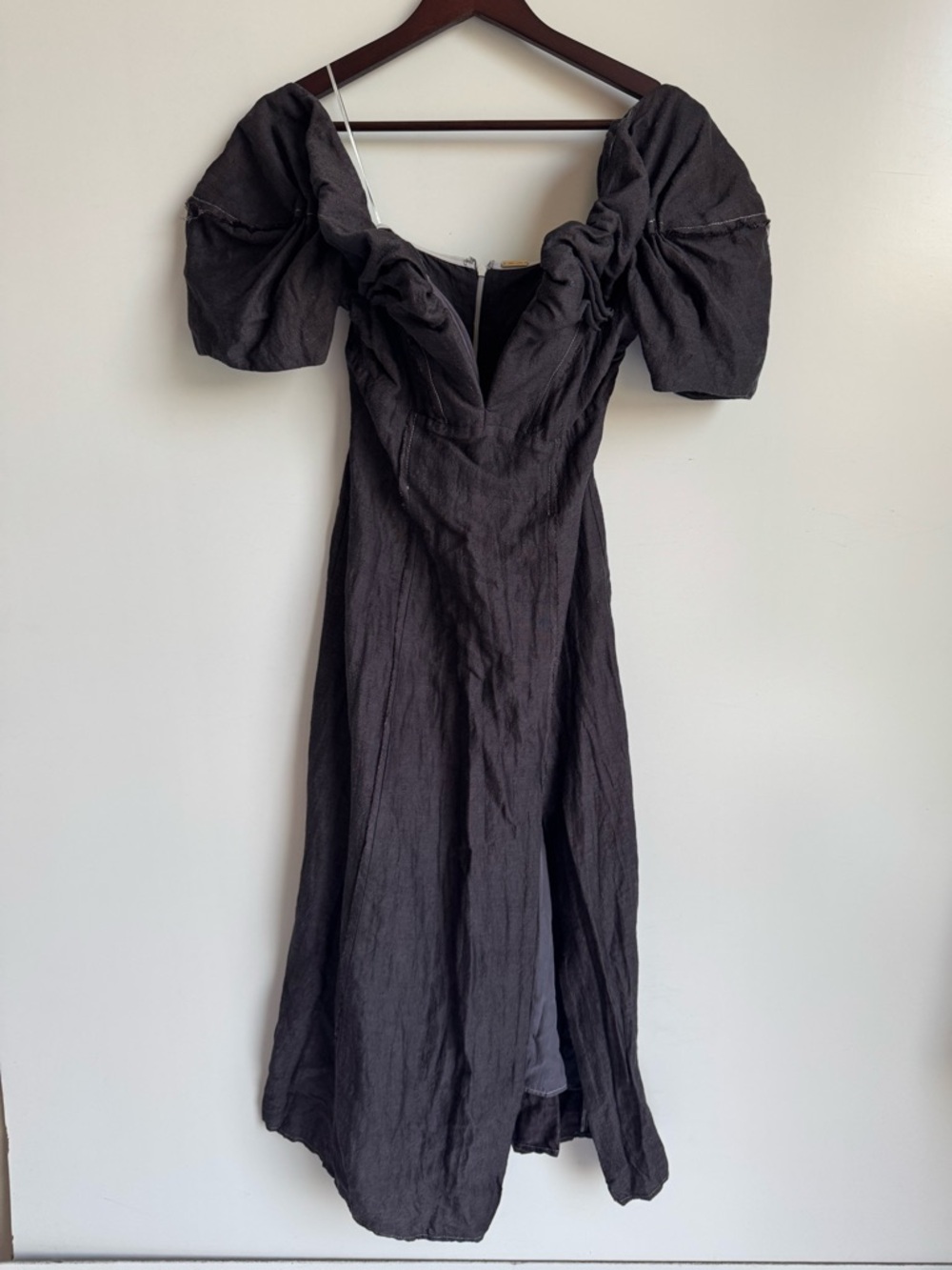 Cult Gaia Muna Off-The-Shoulder Midi-Dress Gray Black 4 cotton linen wedding - Picture 2 of 14